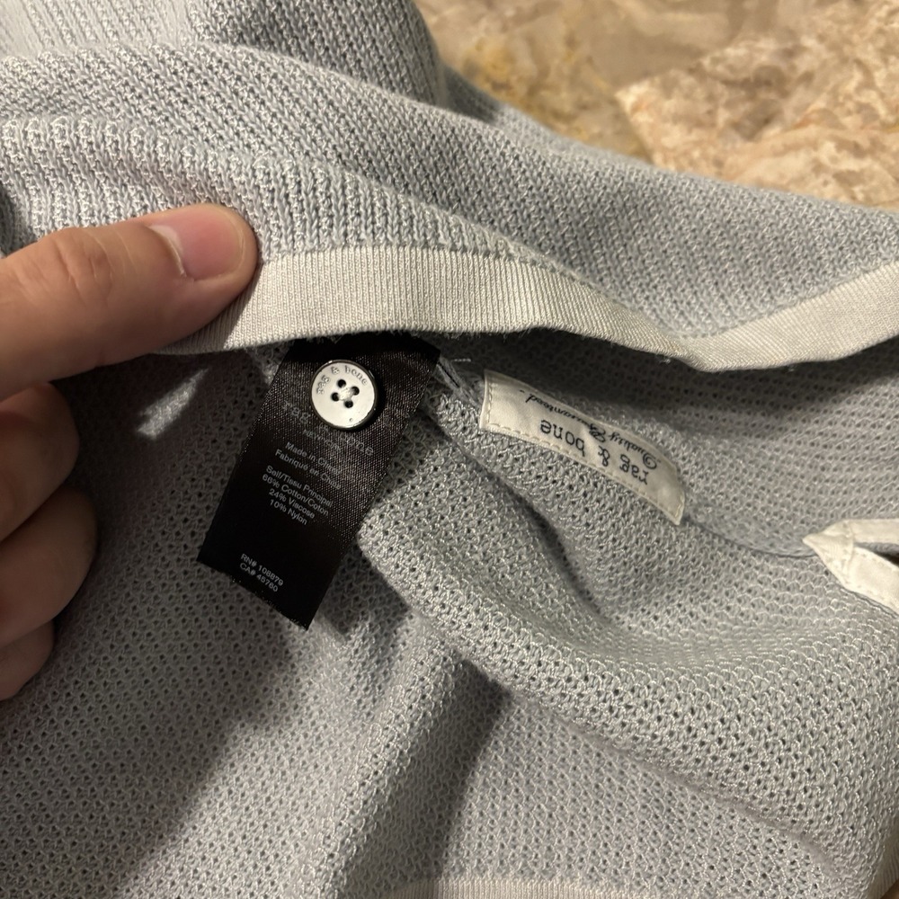 Rag & Bone Harvey Polo Shirt Mens Large Green Short Sleeve Split Hem Knit - Picture 10 of 10
